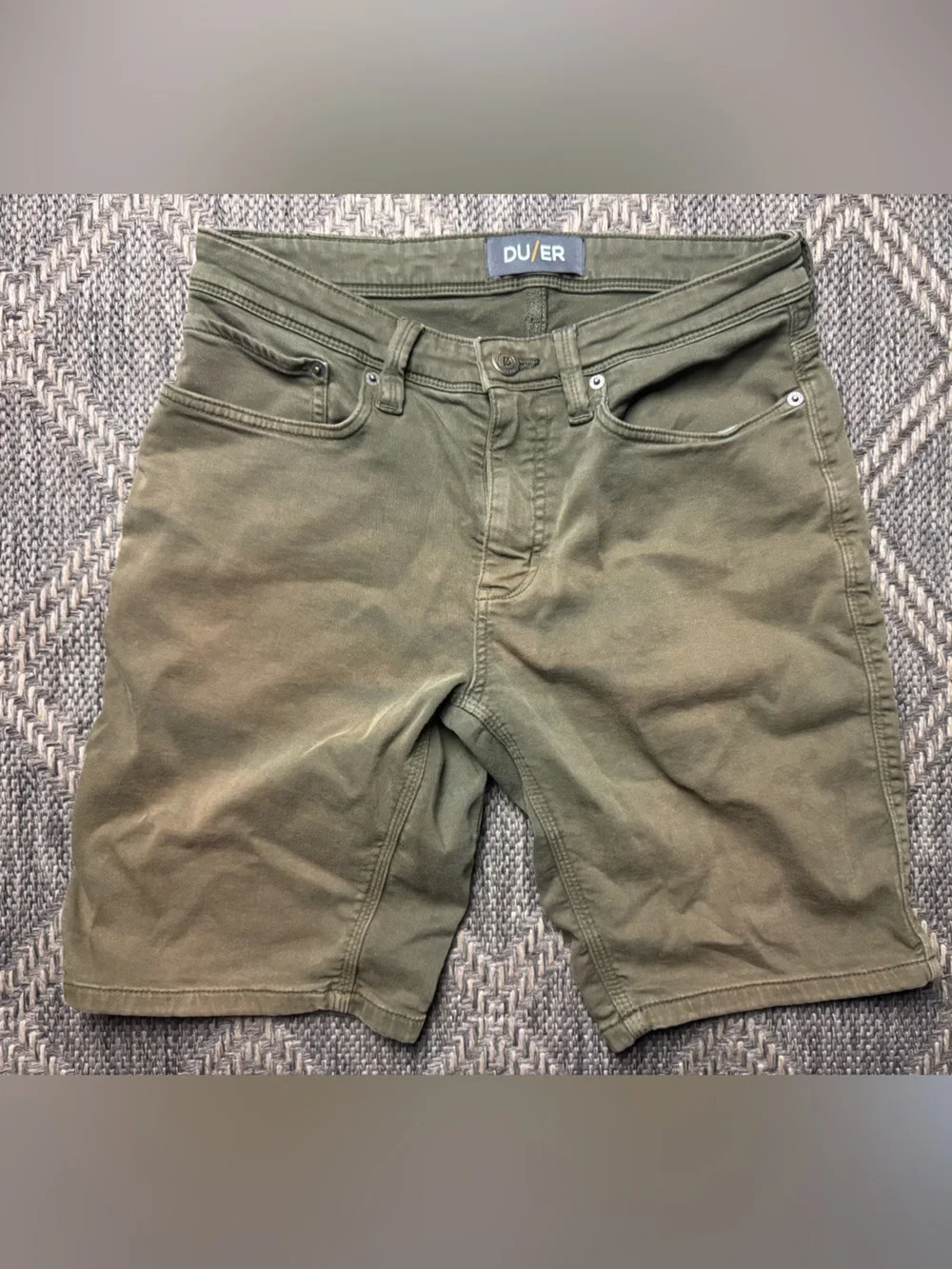 DUER N2X Slim Fit Shorts Stretch Chino 31x9 Mens Green Cotton DU/ER